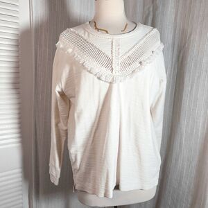 H&M Sweater Size S Modern Off White Cottagecore Prairie Girl Frayed Sweater